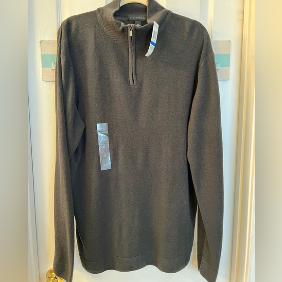 Via Europa Charcoal Zip Neck Phantom Sweater Sz XL NWT - Picture 1 of 5